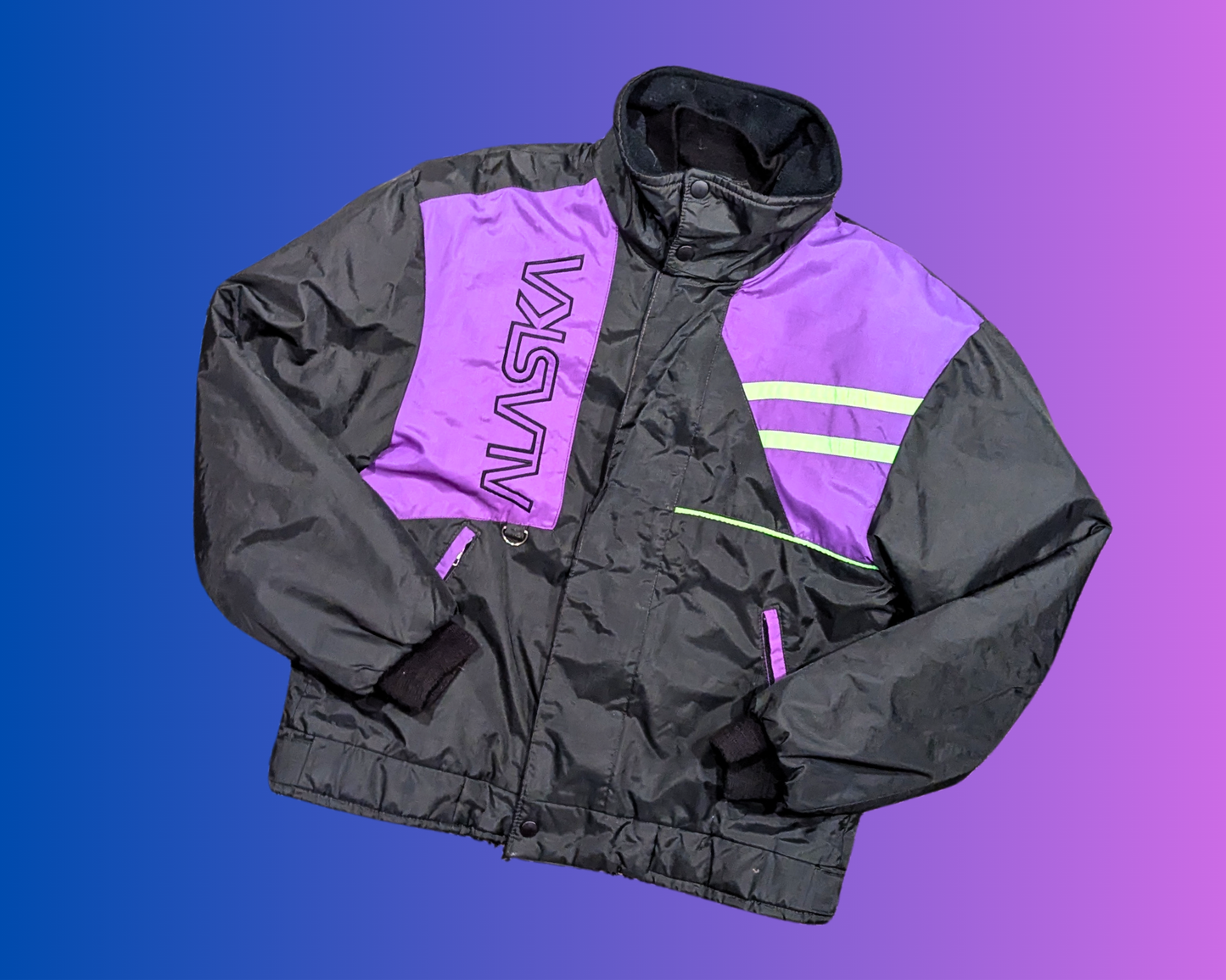 Vintage 1990's Black and Purple Bomber Jacket by Alaska Size S