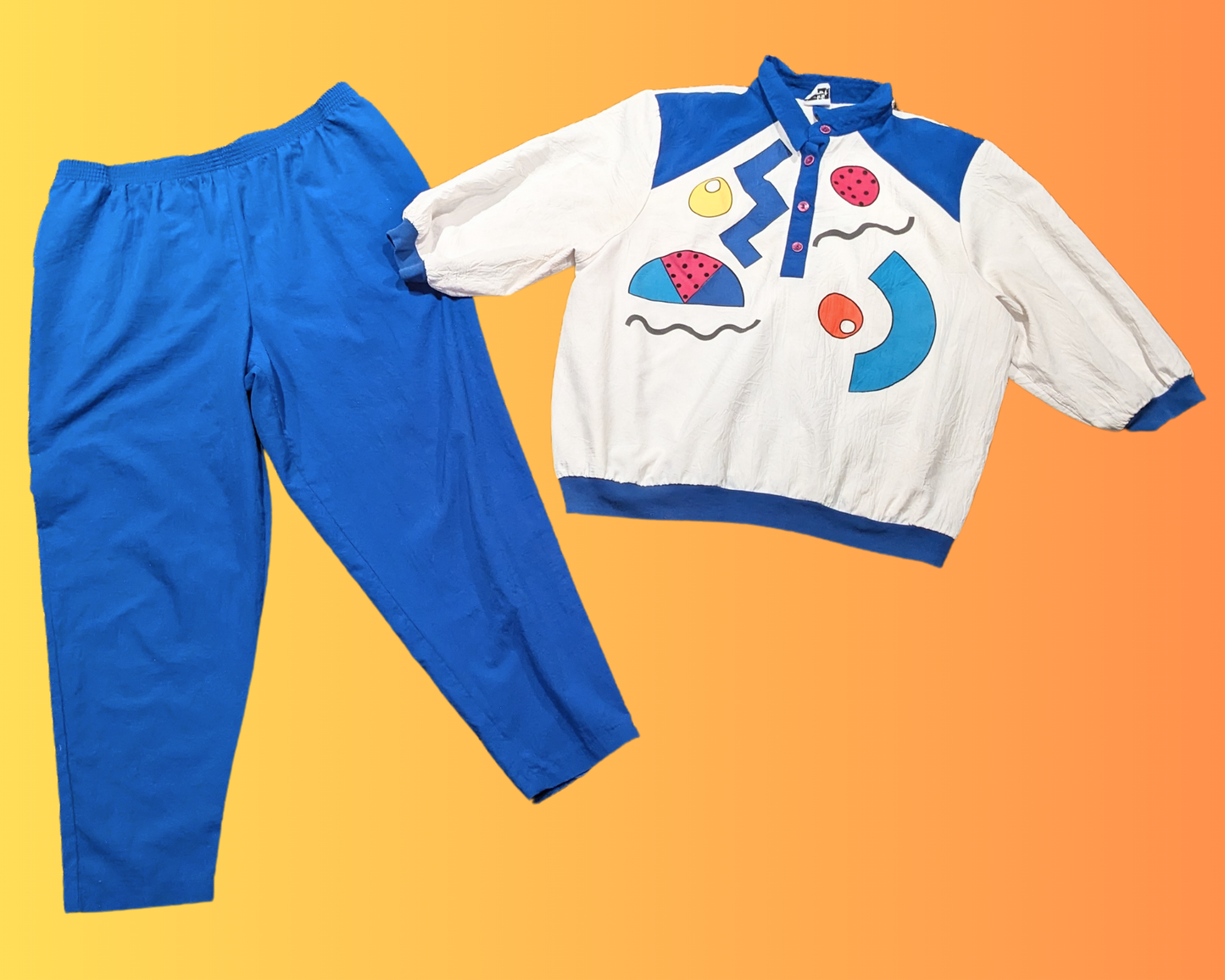 Vintage 1980's Funky Matching Blouse and Pants Set Size XL