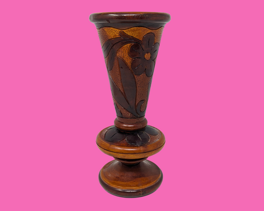 Vintage 1980's Hand Carved Wood Vase
