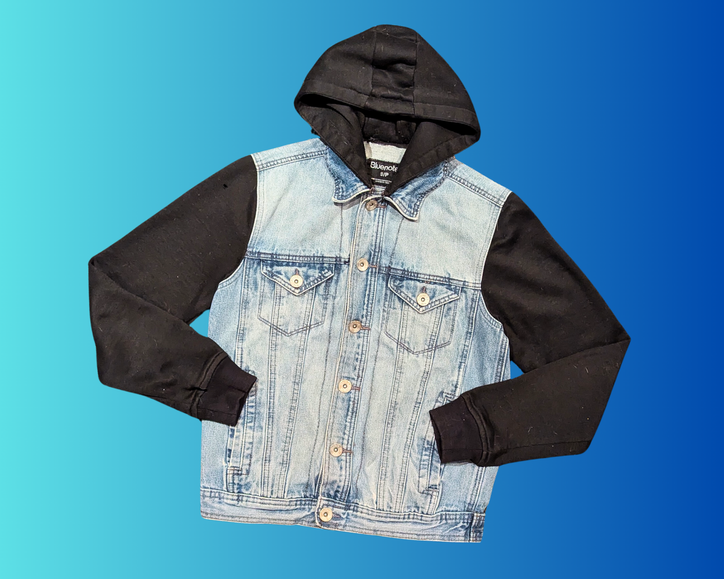 Handmade, Upcycled The Simpsons Denim Jacket with Hoodie Size S