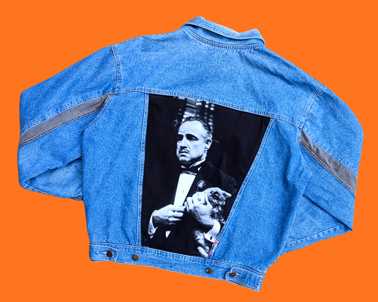 Handmade, Upcycled The Godfather Denim Jacket Size L for Men