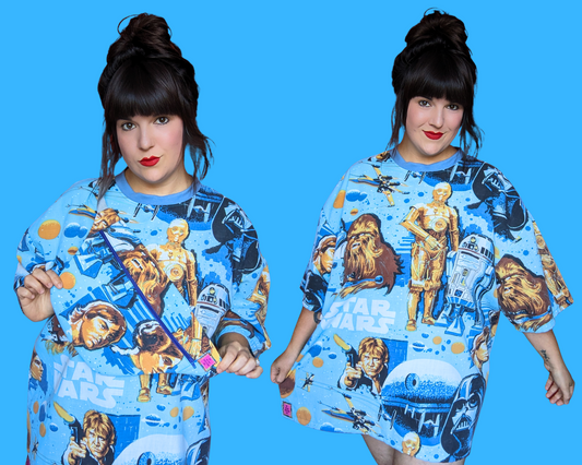 T-shirt drap de lit Star Wars vintage fait main et recyclé, taille XL, avec sac banane assorti