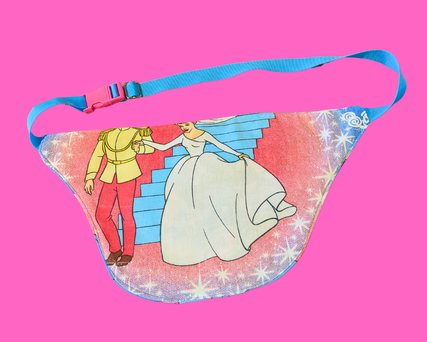 Handmade, Upcycled Vintage 1980's Walt Disney's Cinderella Bedsheet T-Shirt Dress Fits S-M-L-XL with Matching Fanny Pack