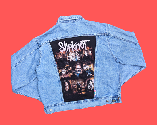 Veste en jean Slipknot faite à la main et recyclée, taille M