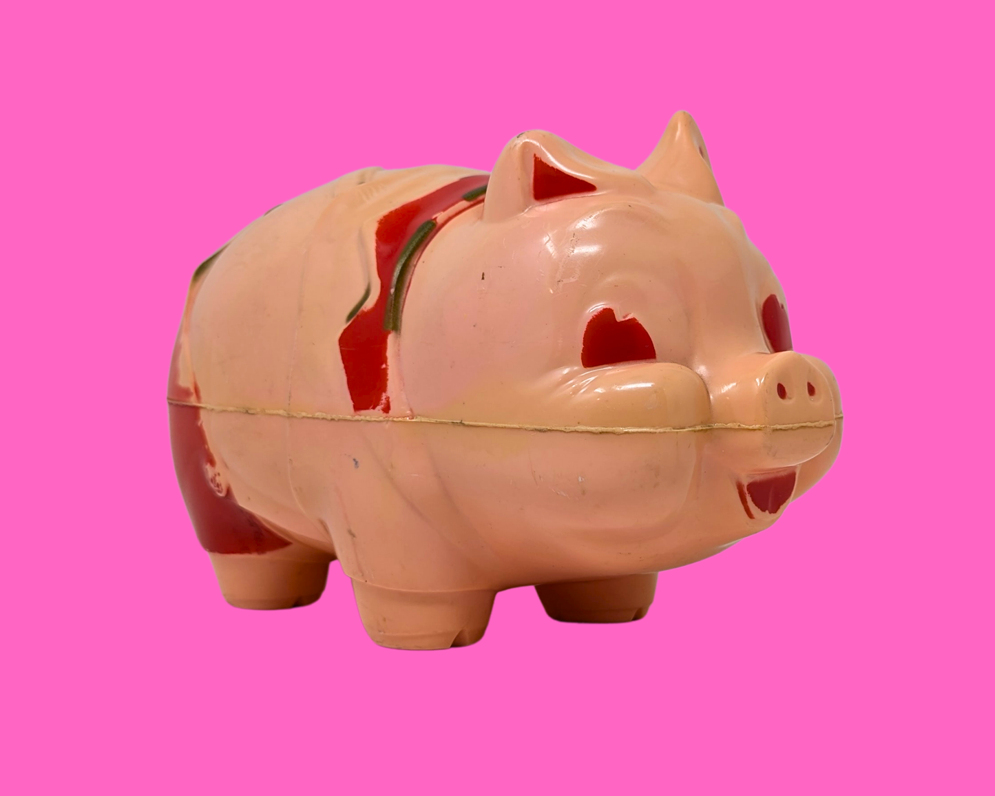 Tirelire vintage en plastique rose des années 1960, sans bouchon