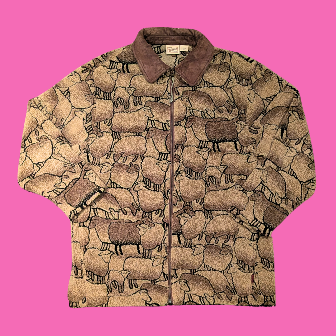 Vintage 1990's Woolrick Sheep Print Fleece Size M for Women