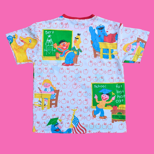 Handmade, Upcycled Sesame Street Bedsheet T-Shirt Oversized S-M, Fitted L-XL