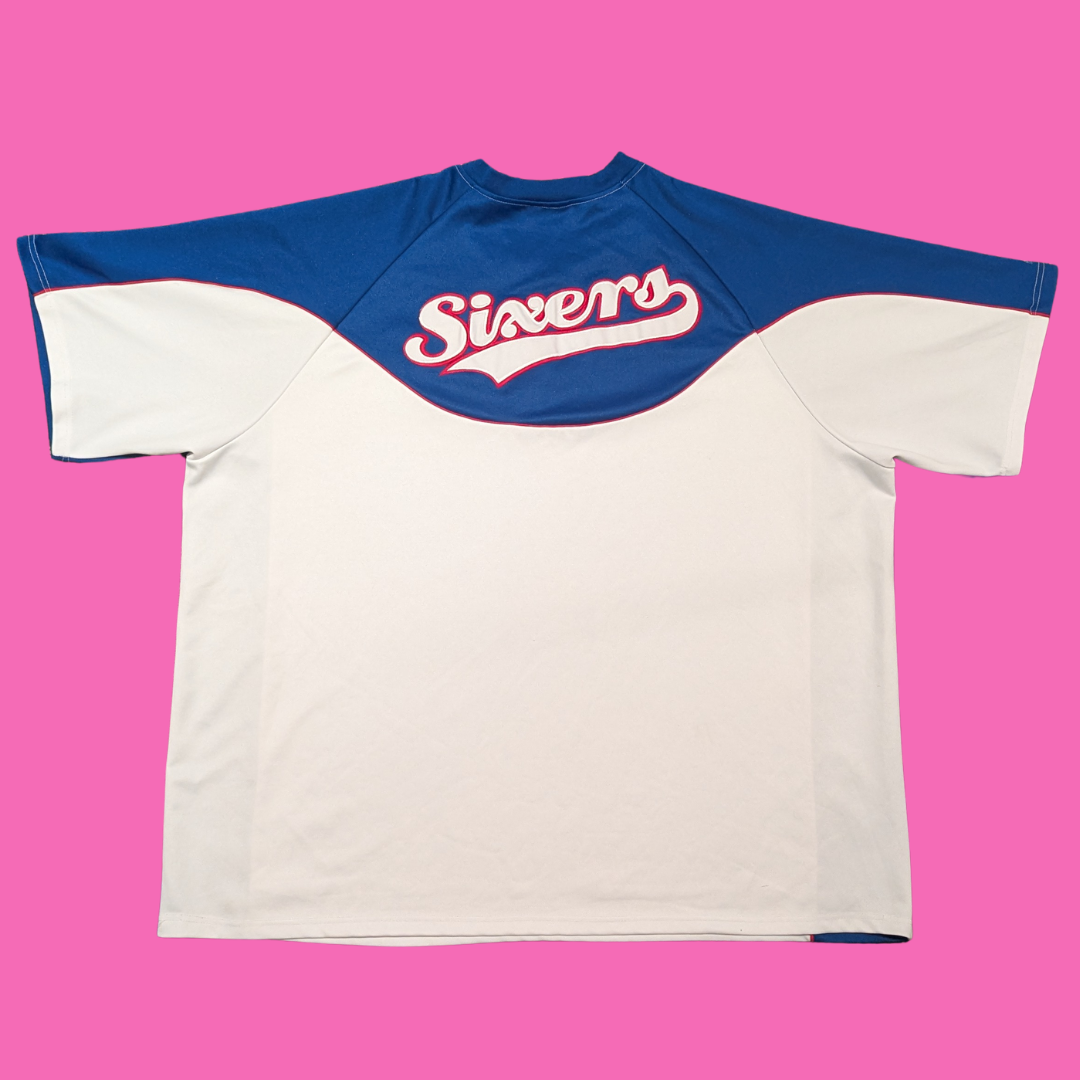 Maillot d'échauffement Majestic NBA Sixers à fermeture éclair quart de pouce pour homme