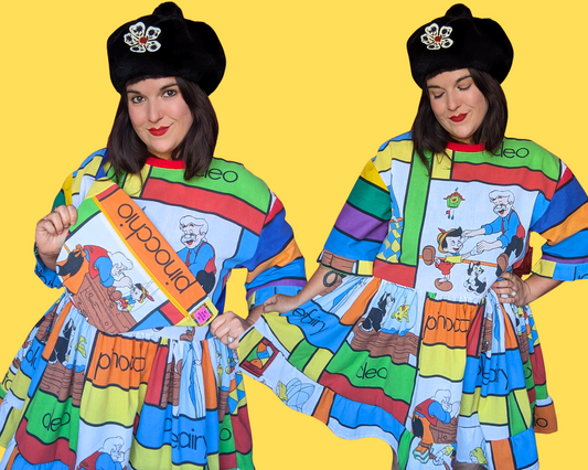 Handmade, Upcycled Vintage 1990's Walt Disney's Pinocchio Bedsheet T-Shirt Dress Fits S-M-L-XL with Matching Fanny Pack