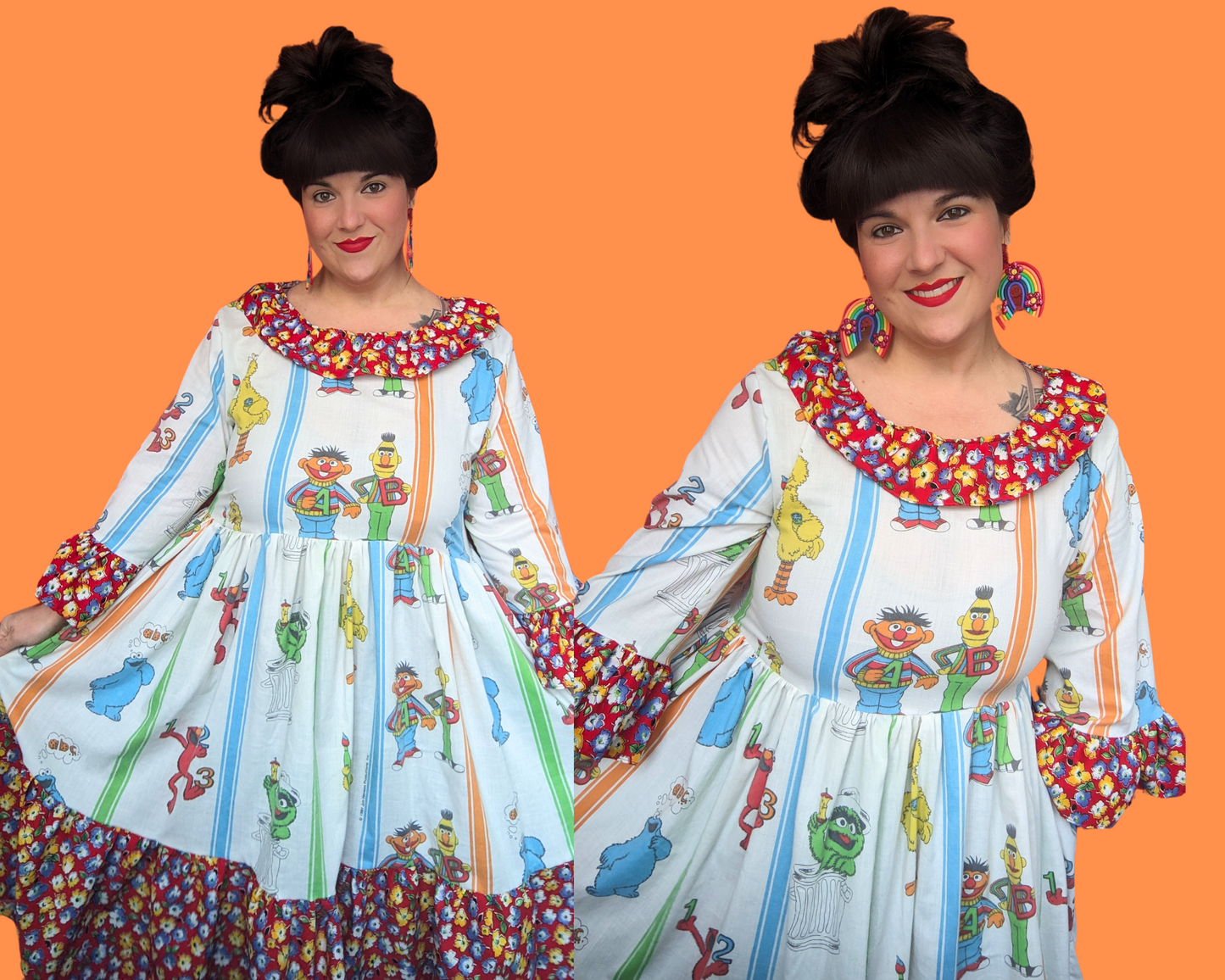 Handmade, Upcycled Sesame Street Bedsheet Dress Size L-XL