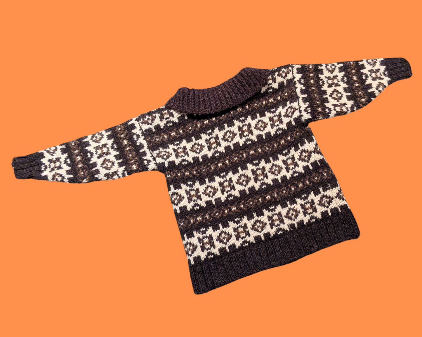 Vintage 1980's Brown and Beige Wool Knit Cardigan Size S-M
