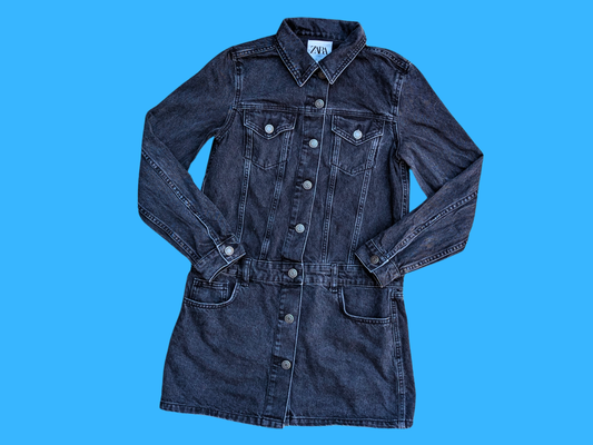 Handmade, Upcycled Misfits Black Denim Jacket/Dress Size XS