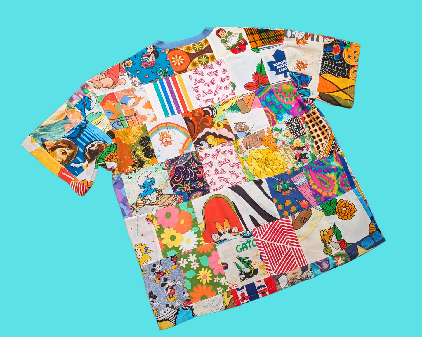 Handmade, Upcycled Patchwork T-Shirt Oversized XL, Fitted 2XL