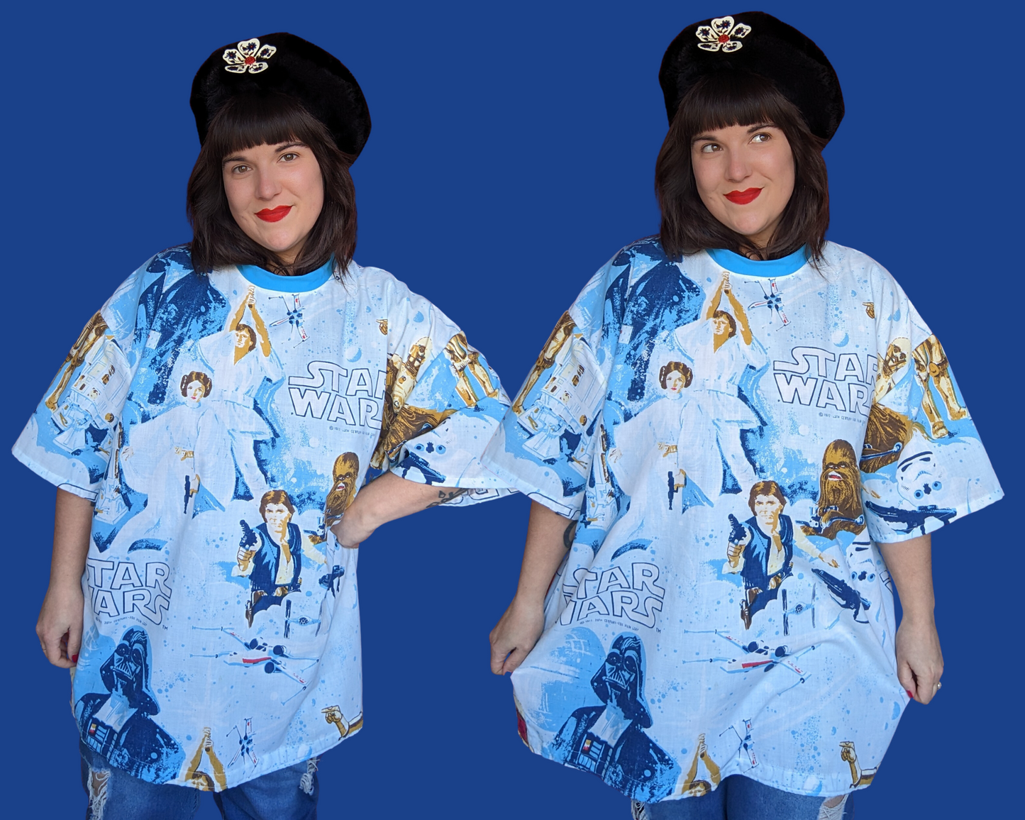 Handmade, Upcycled Star Wars A New Hope Vintage 1977 Bedsheet T-Shirt Oversized XL