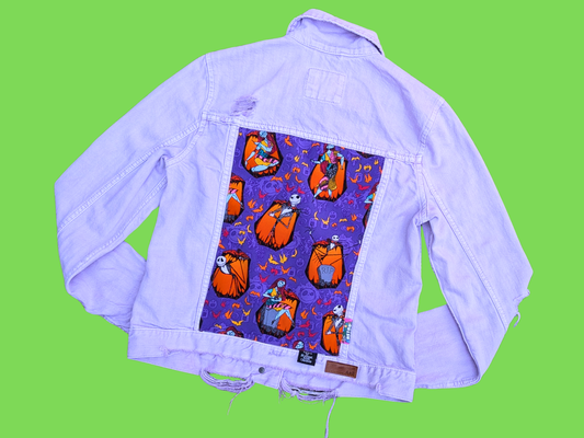 Handmade, Upcycled The Nightmare Before Christmas, Jack and Sally, Light Purple Jacket Size M