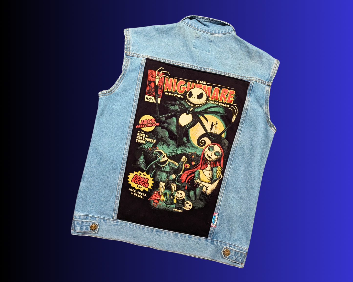 Handmade, Upcycled The Nightmare Before Christmas Denim Jacket/Vest Size M