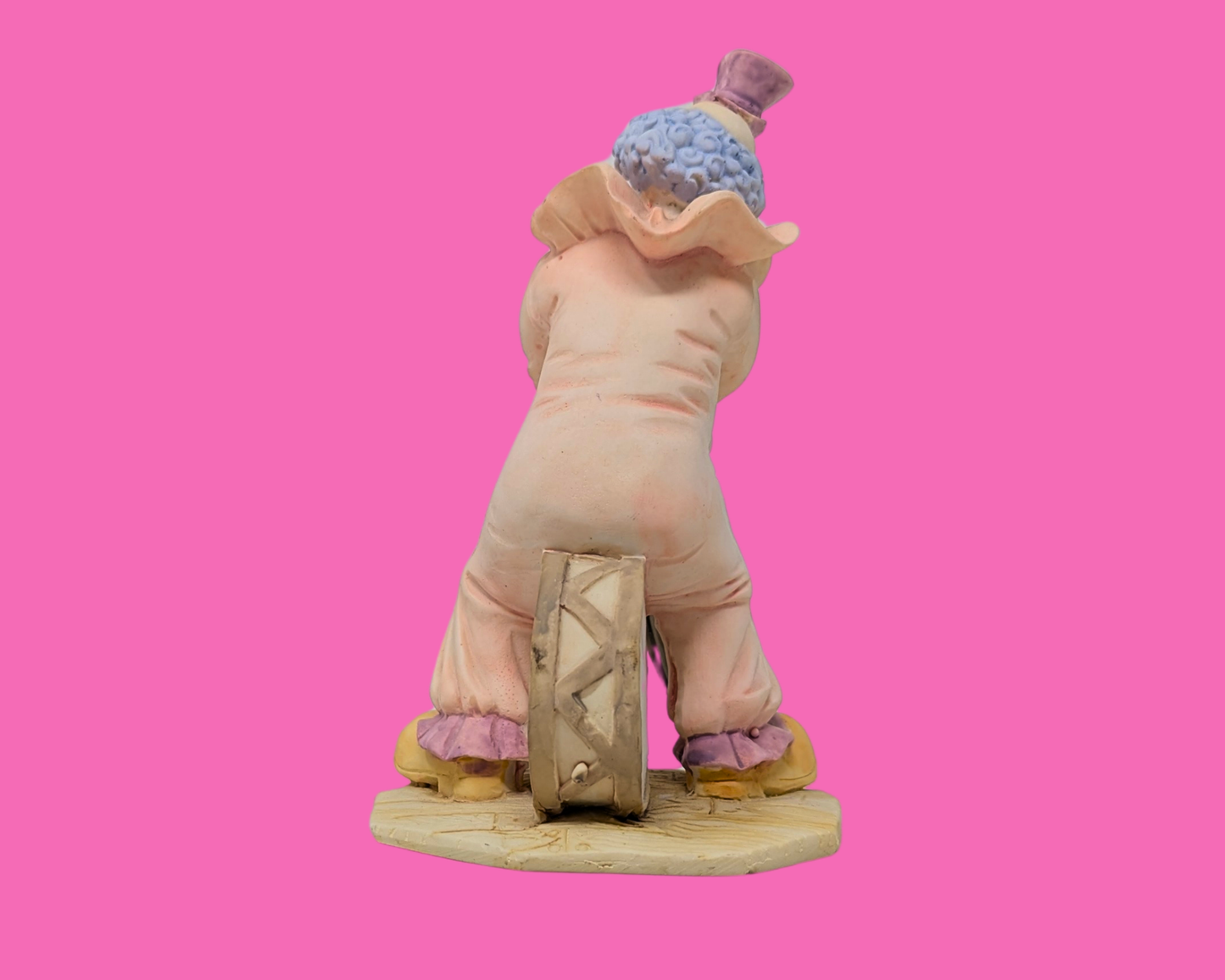 Vintage 1990's Ceramic Porcelain Pink Pastel Clown with Umbrella Sitting on Drum