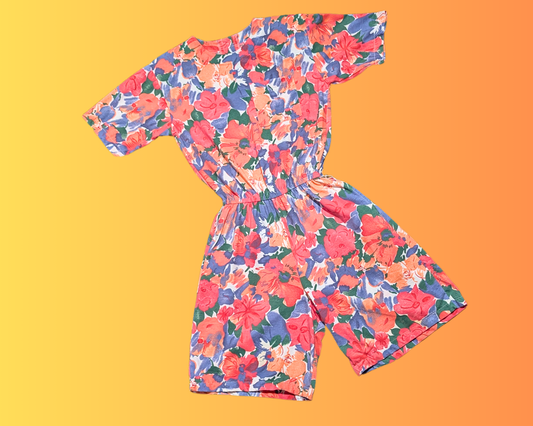 Vintage 1990's Funky, Floral Summer Jumpsuit with Pockets Size M