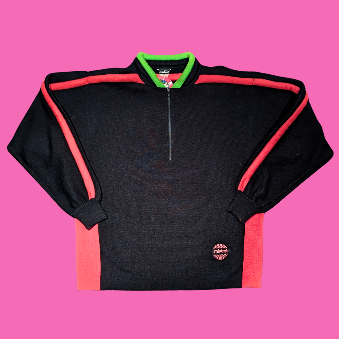 Vintage 1990's Black, Warm Pink and Green Sweater Size L