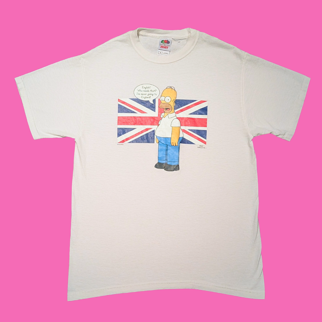 Y2K 2005 Homer Simpson Union Jack T-Shirt Size M