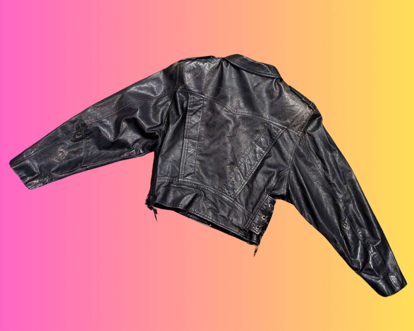 Vintage 1990's Laurence Roy Compagnie Internationale Meilleure Qualité Black Biker, Rocker Genuine Leather Jacket Size M