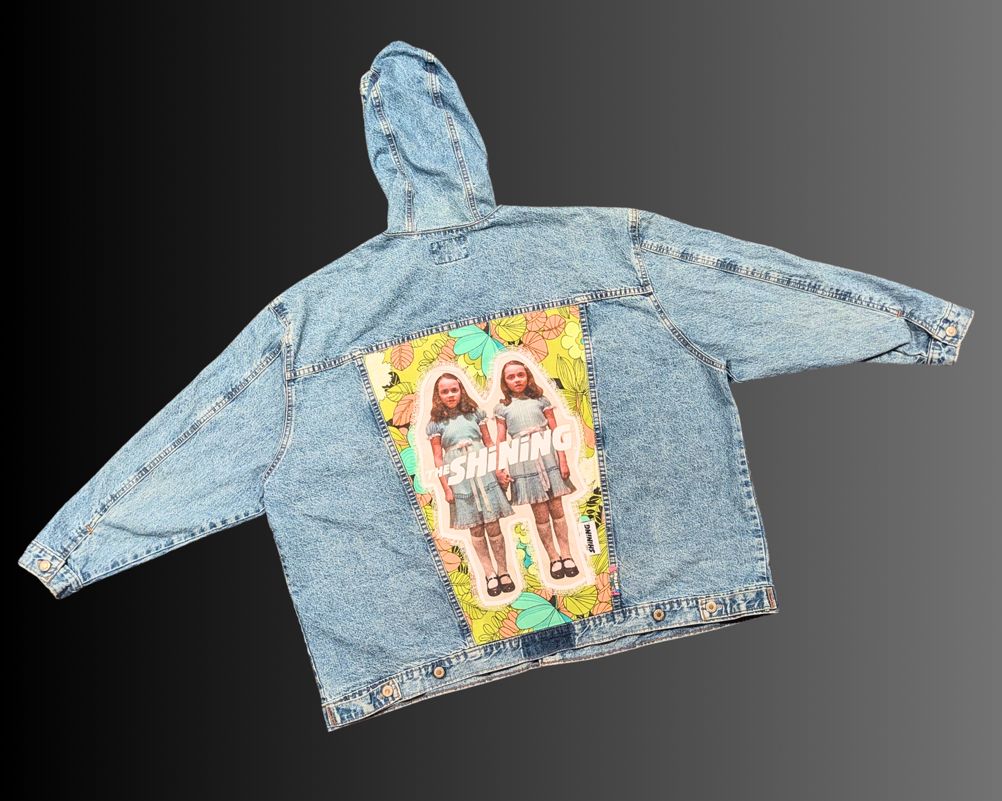 Handmade, Upcycled The Shinning Denim Jacket with Hoodie Size 2XL