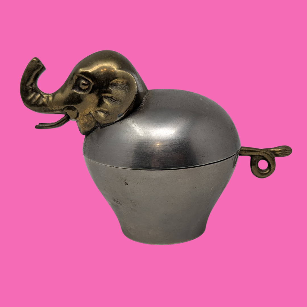 Vintage 1970's Brass Elephant Head Trinket Bowl Made in India