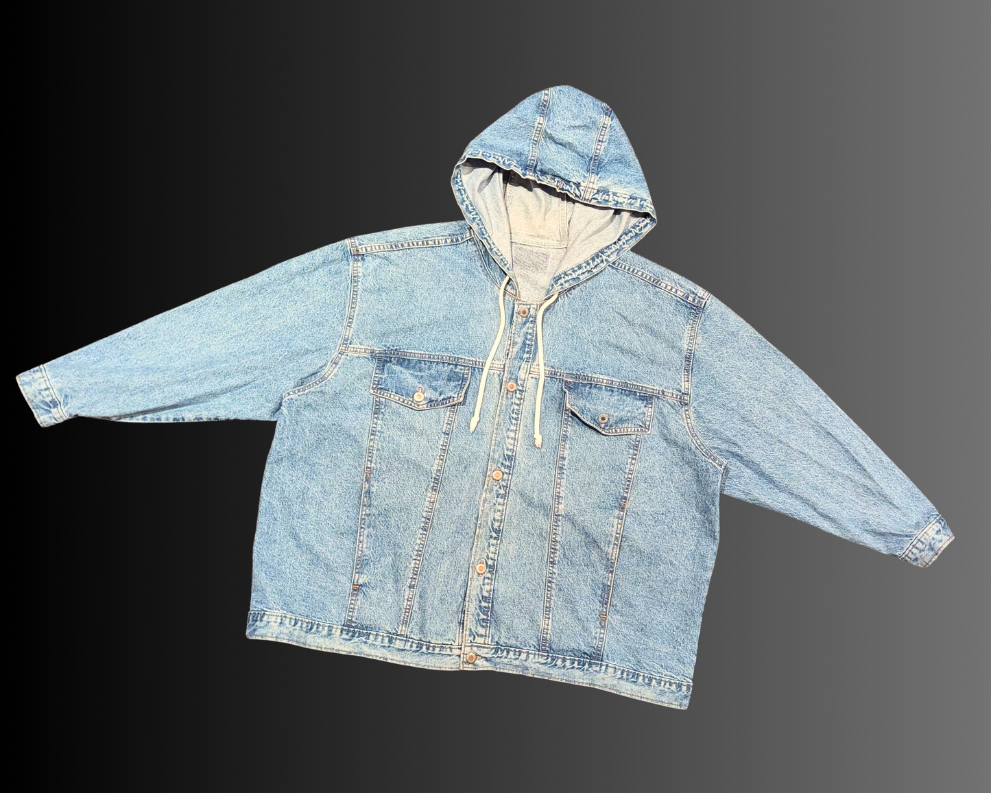 Handmade, Upcycled The Shinning Denim Jacket with Hoodie Size 2XL