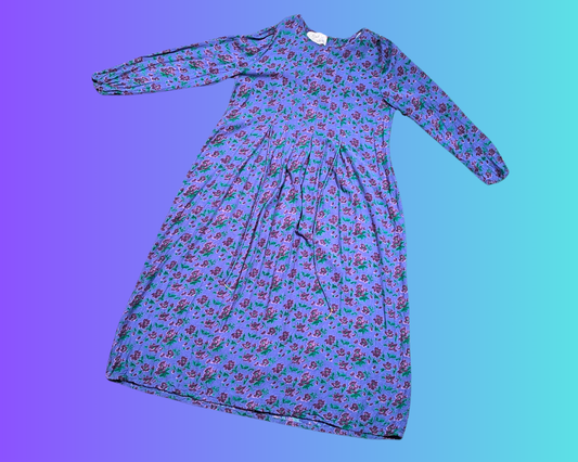 Vintage 1990's Purple, Floral, Bohemian Dress Size M