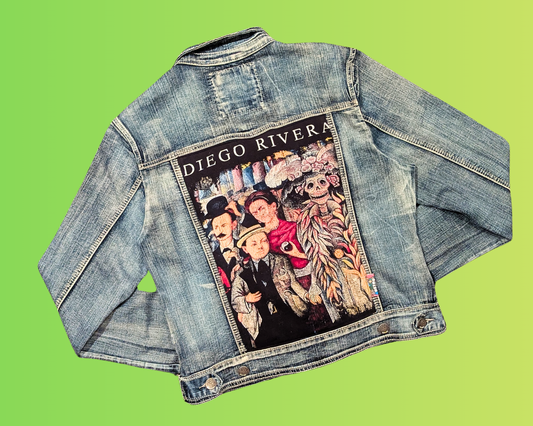 Handmade, Upcycled Diego Rivera's Painting Denim Jacket Size XXL (Fits Much Smaller)