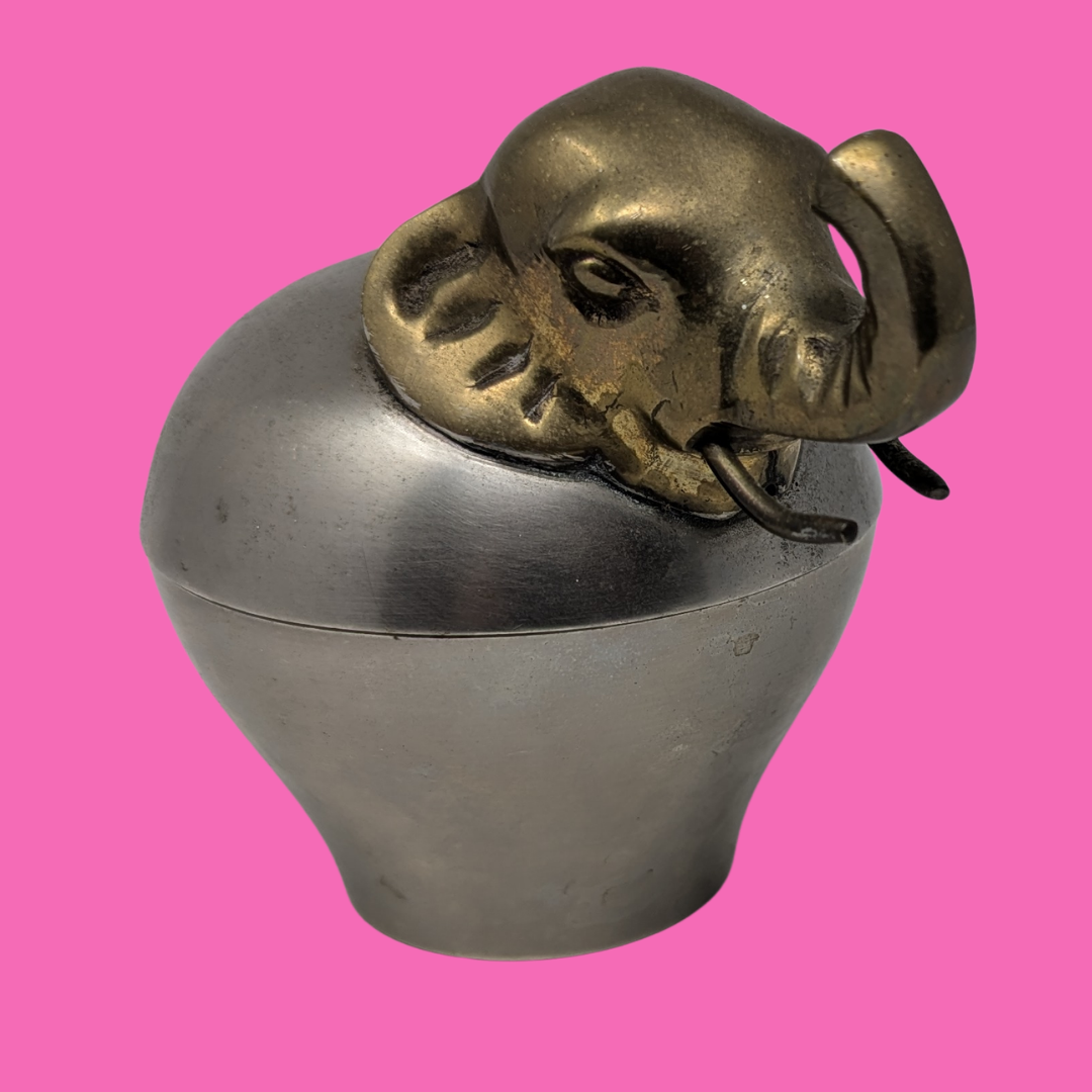 Vintage 1970's Brass Elephant Head Trinket Bowl Made in India