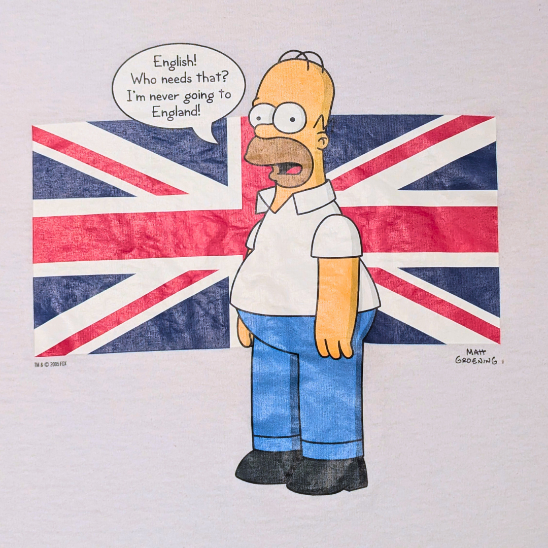 Y2K 2005 Homer Simpson Union Jack T-Shirt Size M