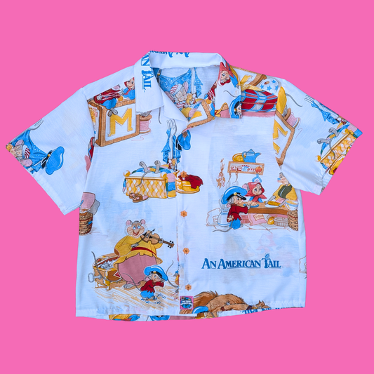 Handmade, Upcycled An American Tail Bedsheet Button Down Shirt Size XL