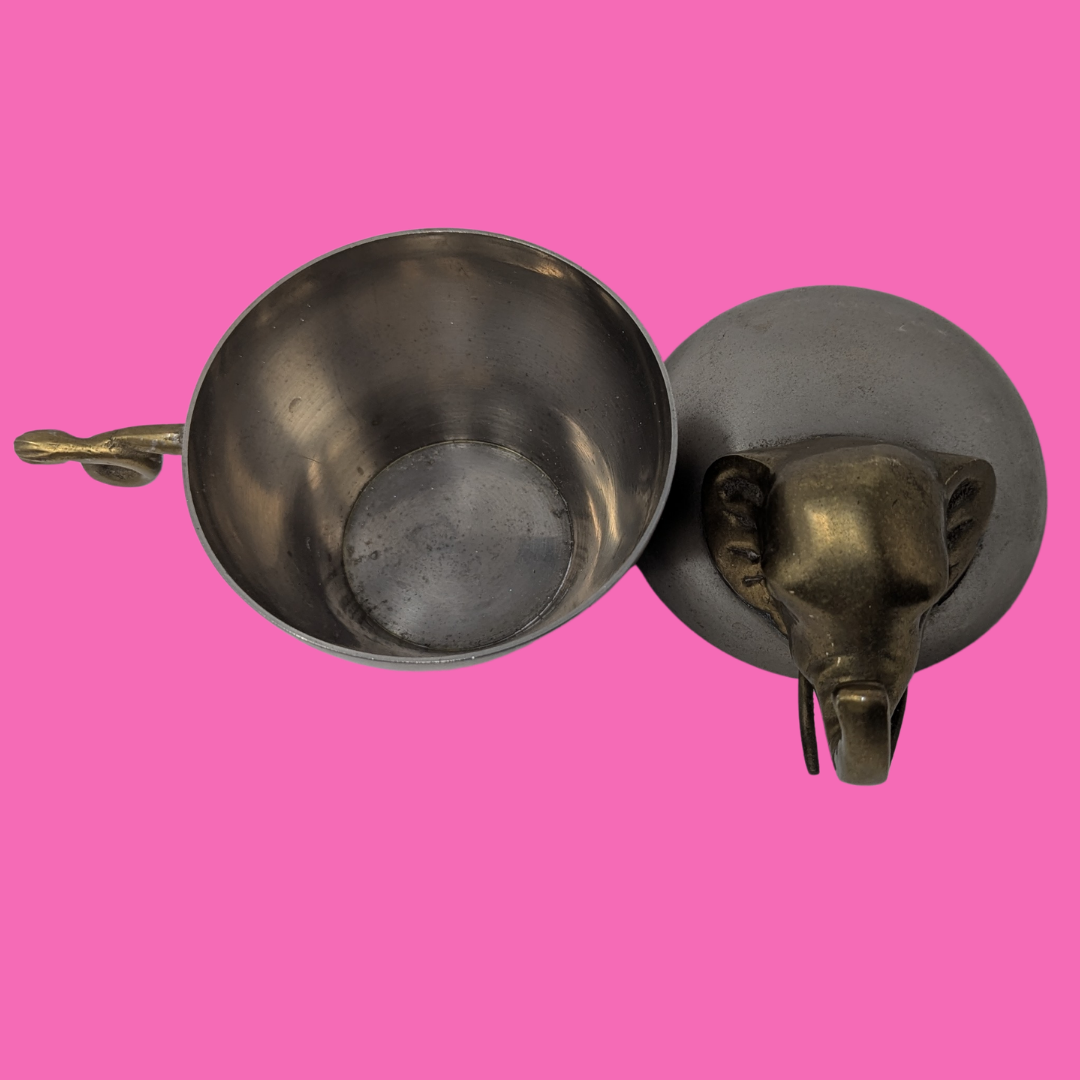 Vintage 1970's Brass Elephant Head Trinket Bowl Made in India
