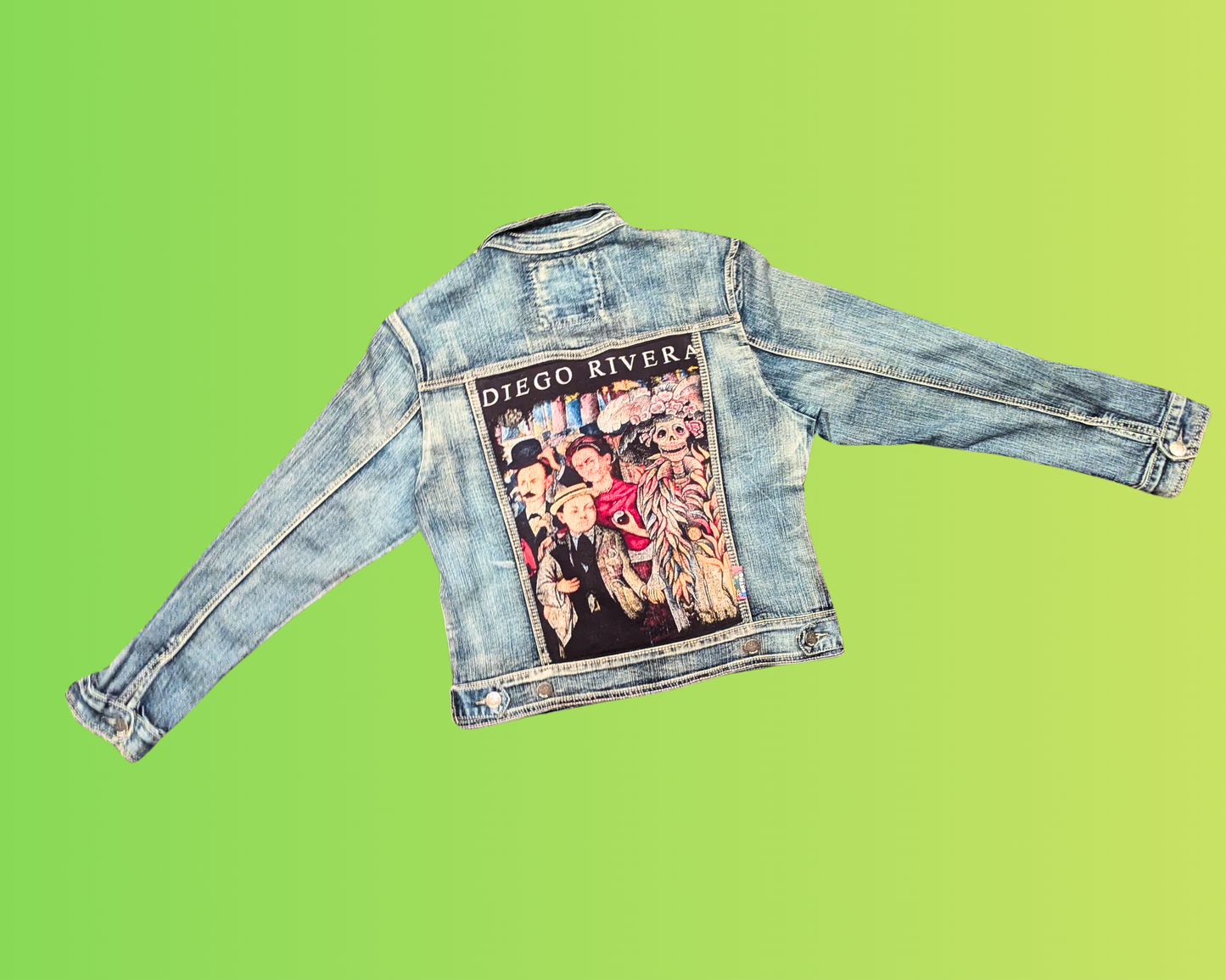 Handmade, Upcycled Diego Rivera's Painting Denim Jacket Size XXL (Fits Much Smaller)