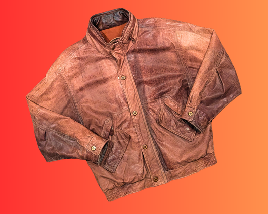 Vintage 1990's Light Brown Genuine Leather Jacket by Laurence Roy Size M