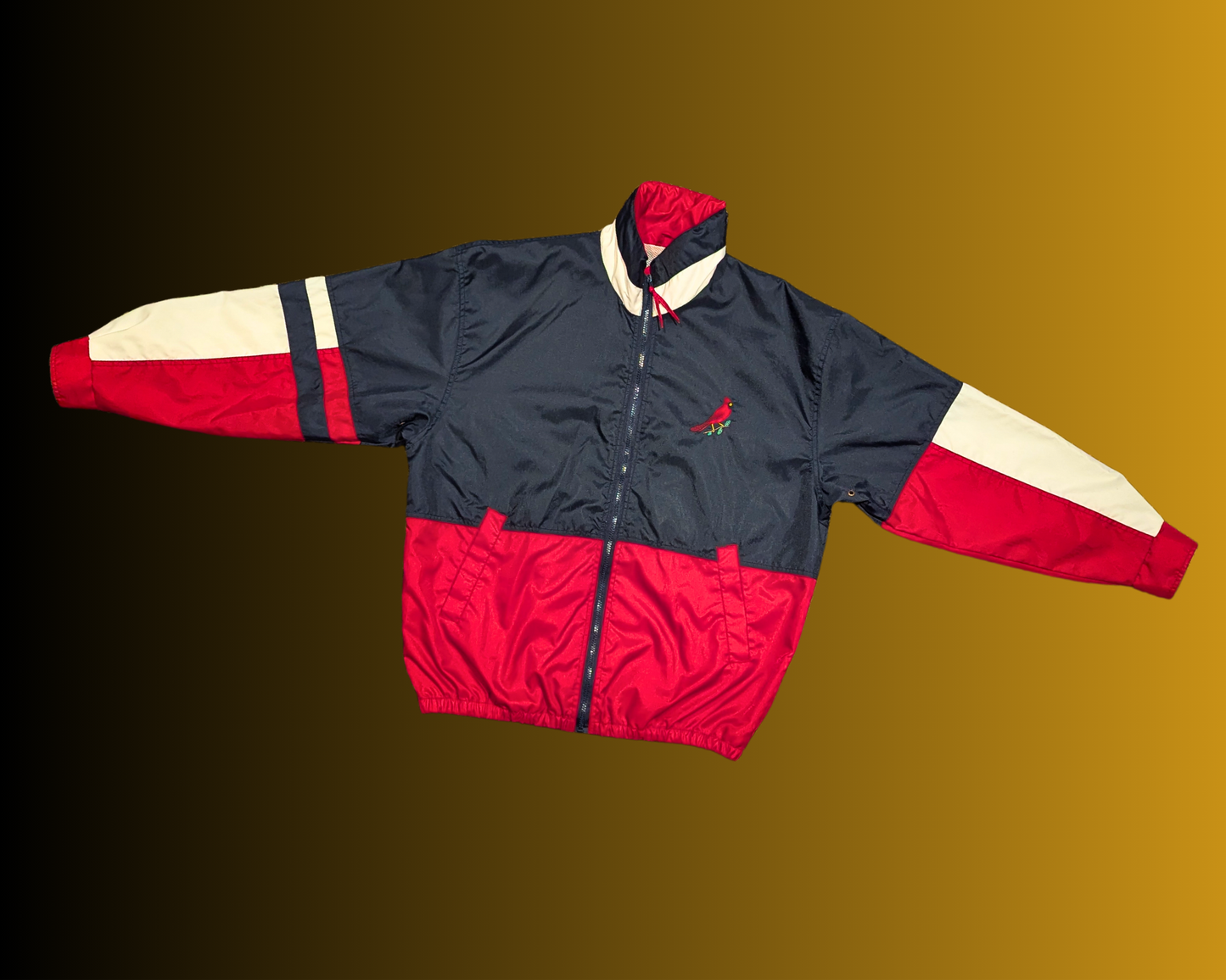 Y2K Blue and Red, Cardinal Embroidery Patch, Windbreaker Jacket Size M