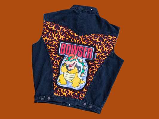Handmade, Upcycled Nintendo Bowser Black Vest Jacket Size S for Men