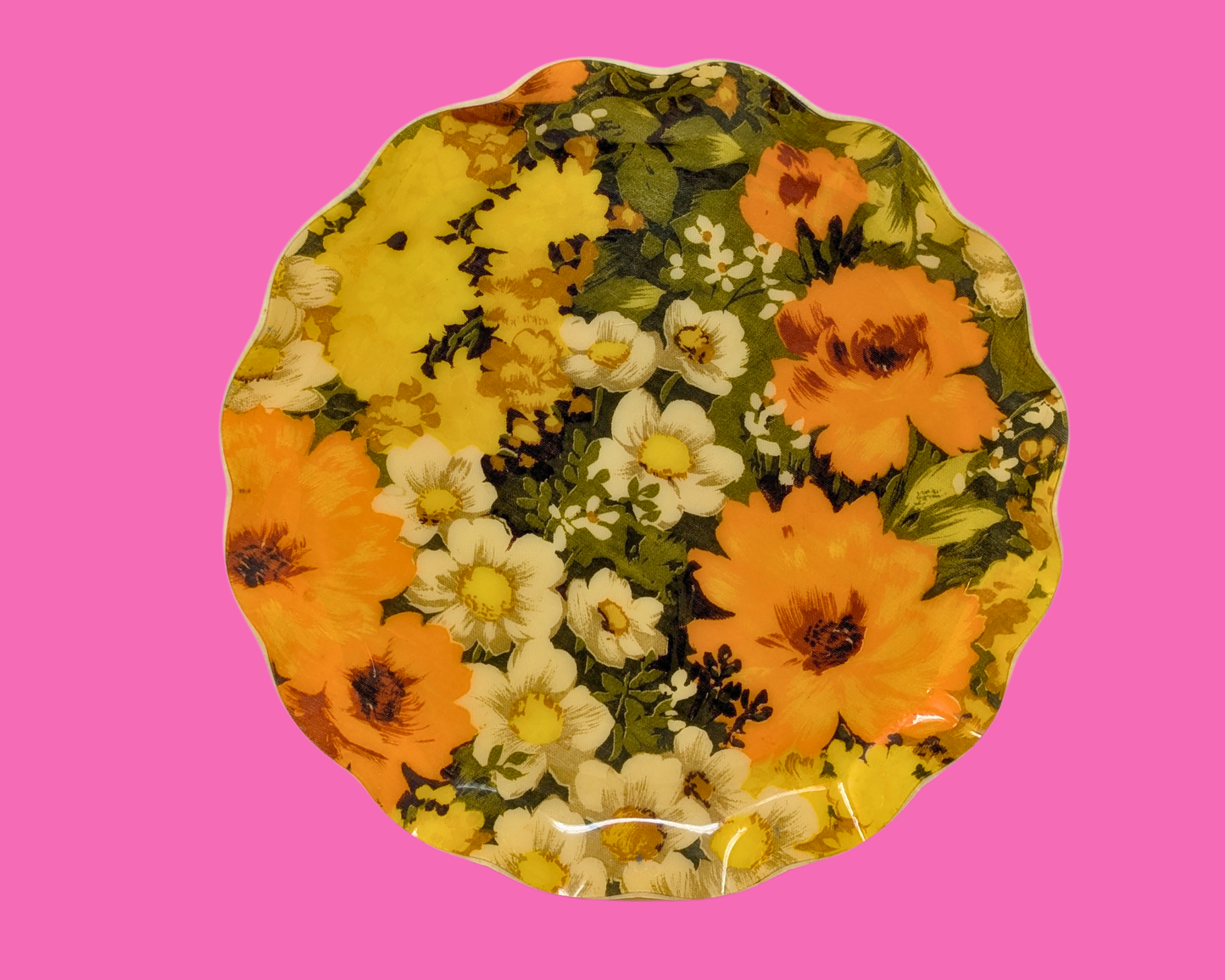 Vintage 1960's Hand Crafted, Floral Fabric, Small Decorative Tray (See Label for Details)