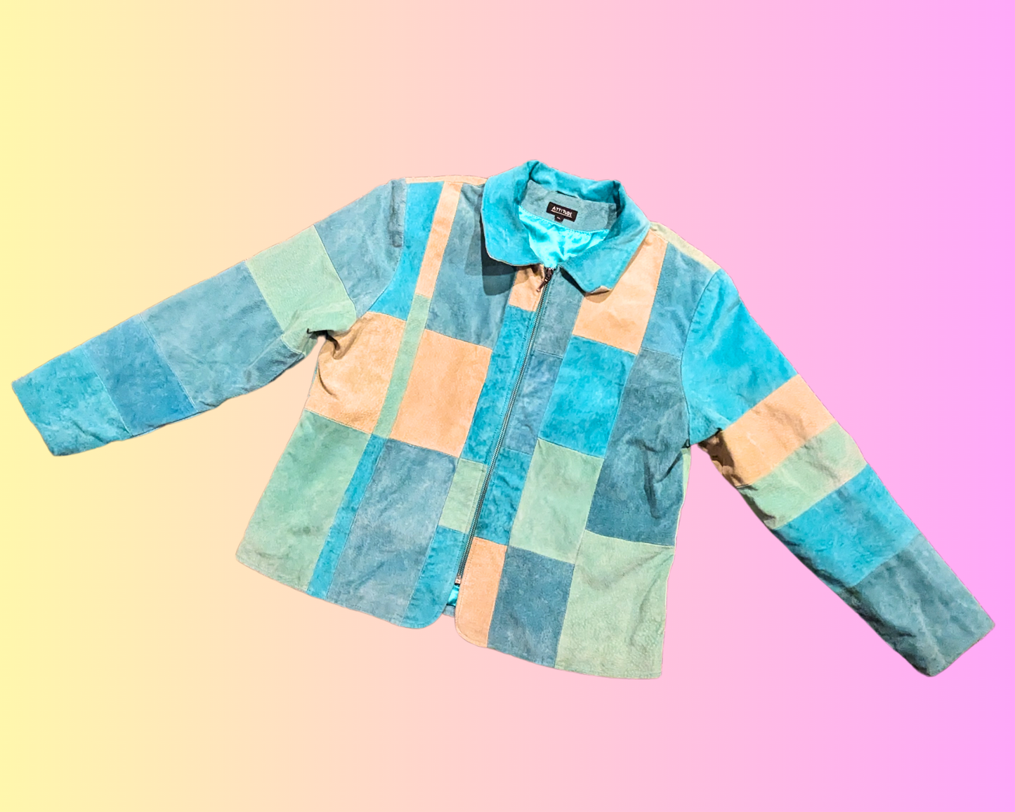 Vintage 1990's Blue Leather Patchwork Styled Jacket Size XL for Women