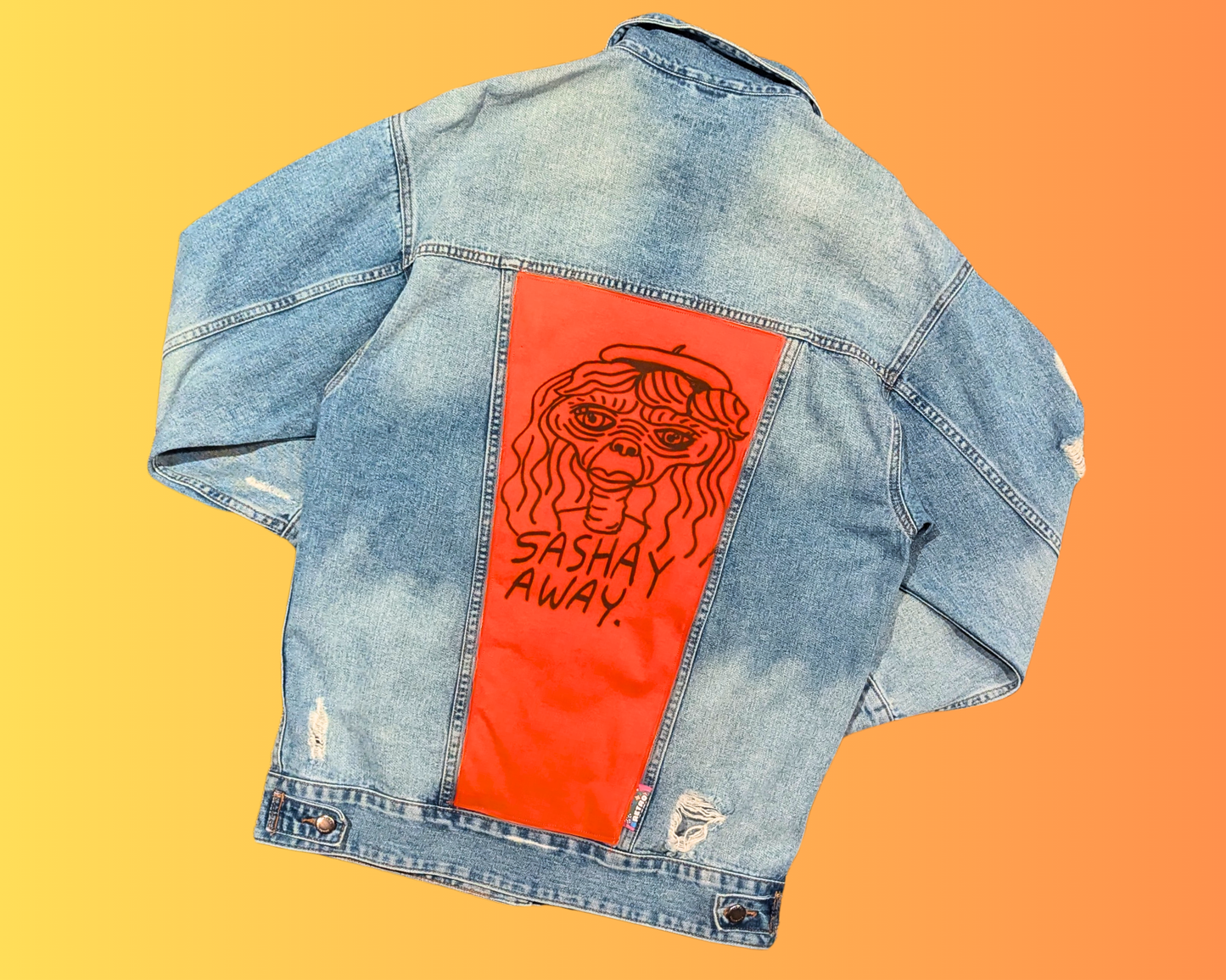 Handmade, Upcycled E.T Sashay Away Denim Jacket Size M