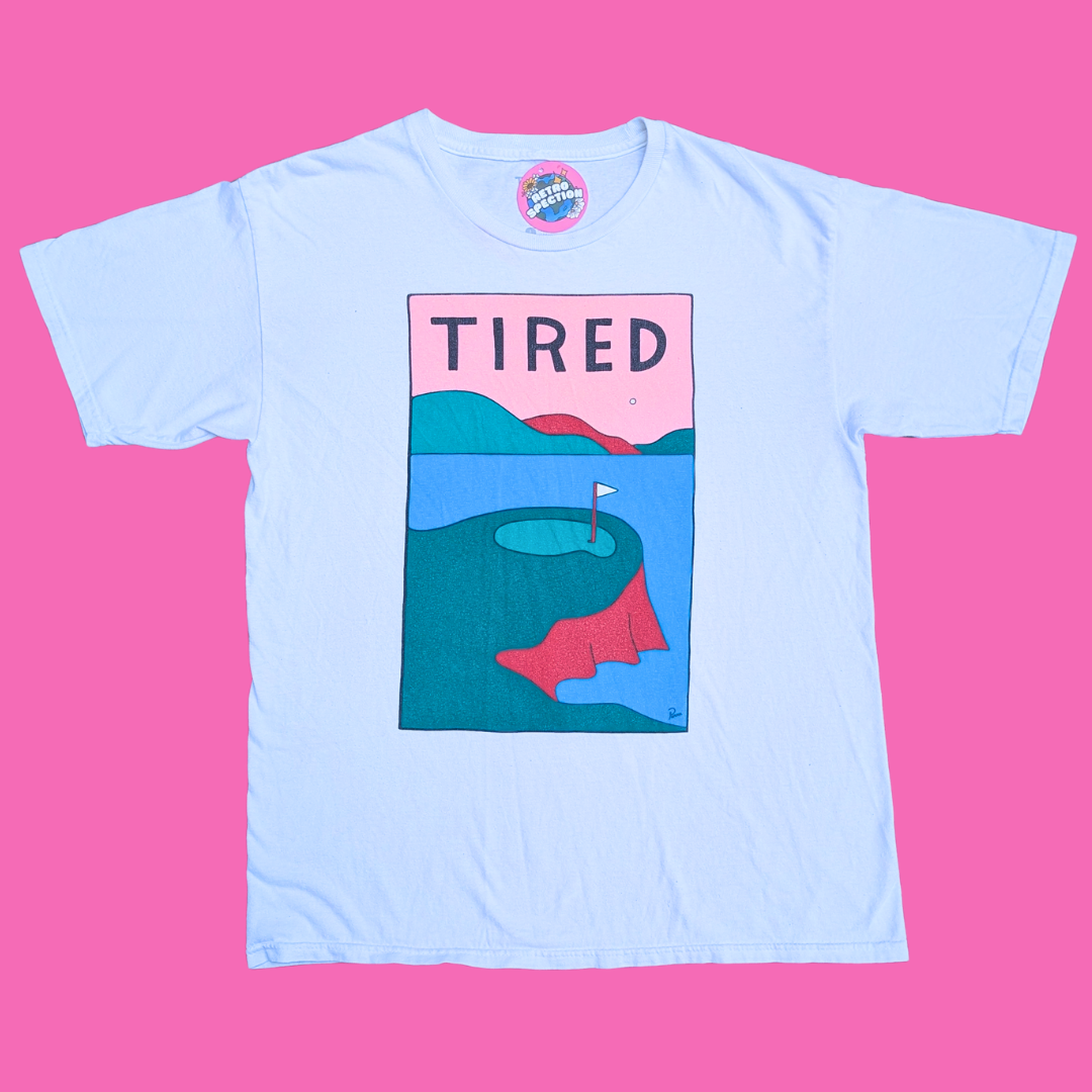 ''Tired'' Golf Illustration T-Shirt Size L