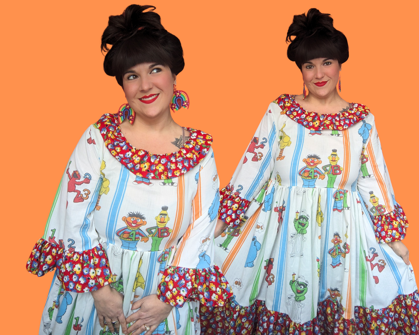 Handmade, Upcycled Sesame Street Bedsheet Dress Size L-XL