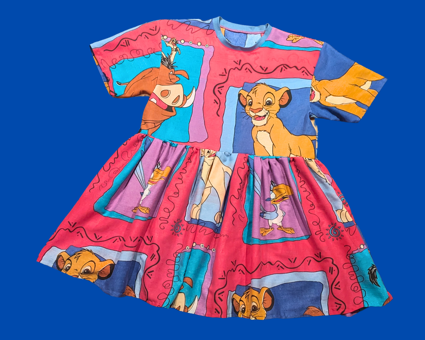 Handmade, Upcycled Vintage 1990's The Lion King Bedsheet T-Shirt Dress Fits Size S-M-L-XL