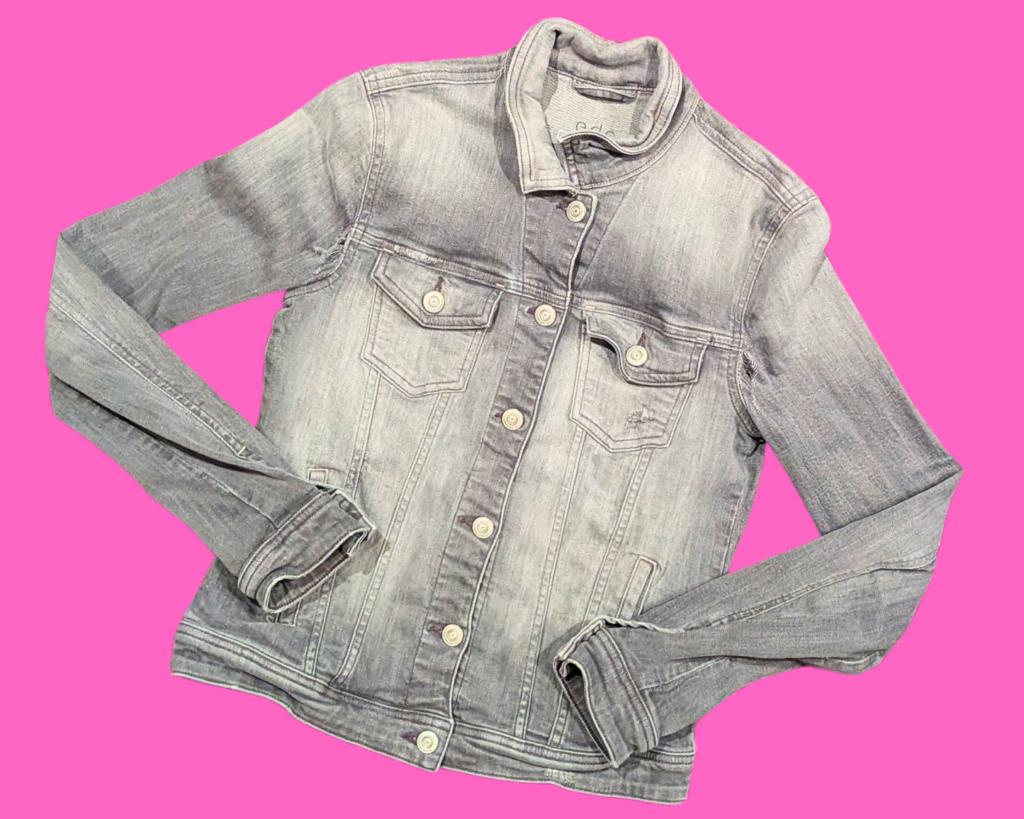 Handmade, Upcycled The Rolling Stones T-Shirt Gray Denim Jacket Size S