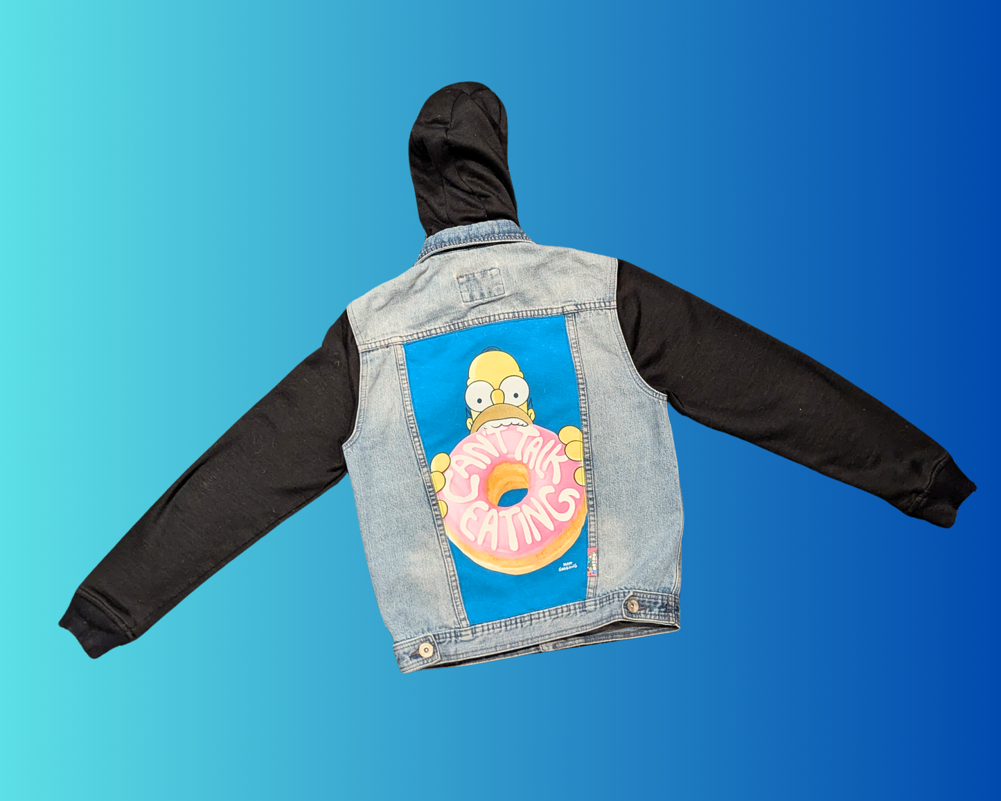 Handmade, Upcycled The Simpsons Denim Jacket with Hoodie Size S