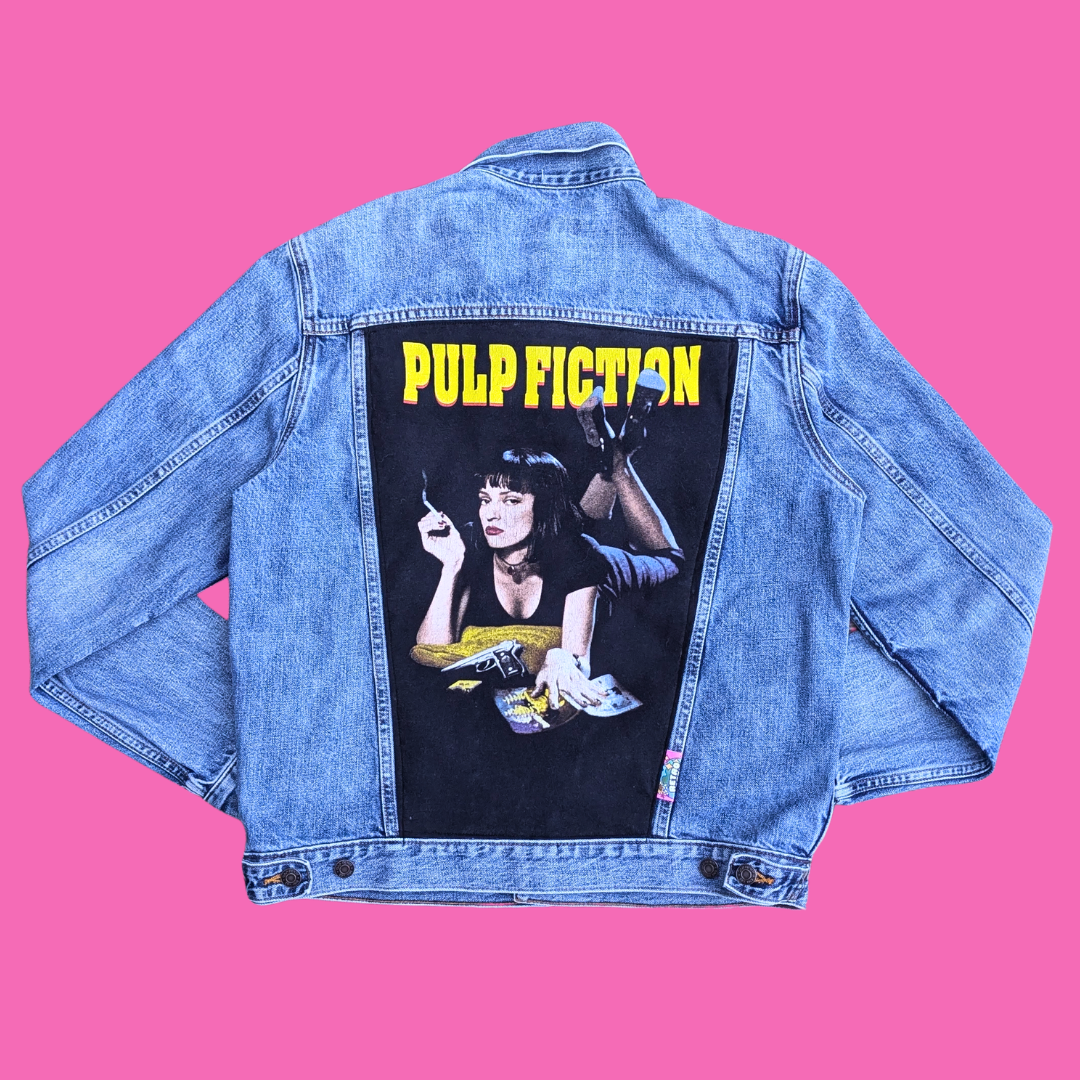 Pulp Fiction Upcycled T-Shirt Denim Jacket Size M