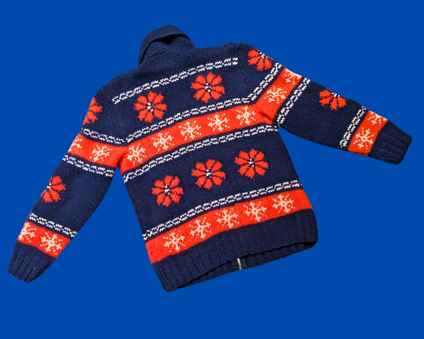 Vintage 1970's Blue and Red Wool Cardigan Size S