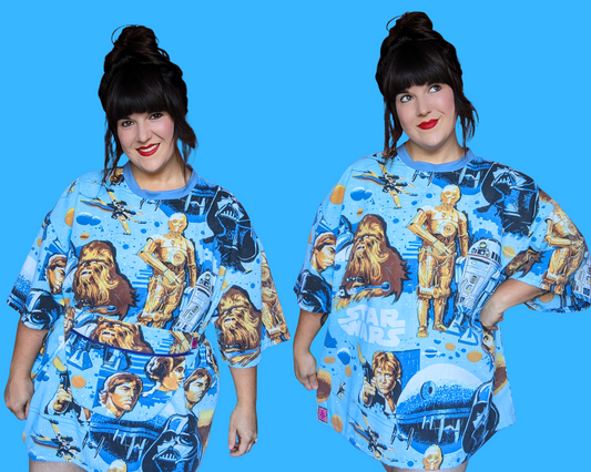 T-shirt drap de lit Star Wars vintage fait main et recyclé, taille XL, avec sac banane assorti