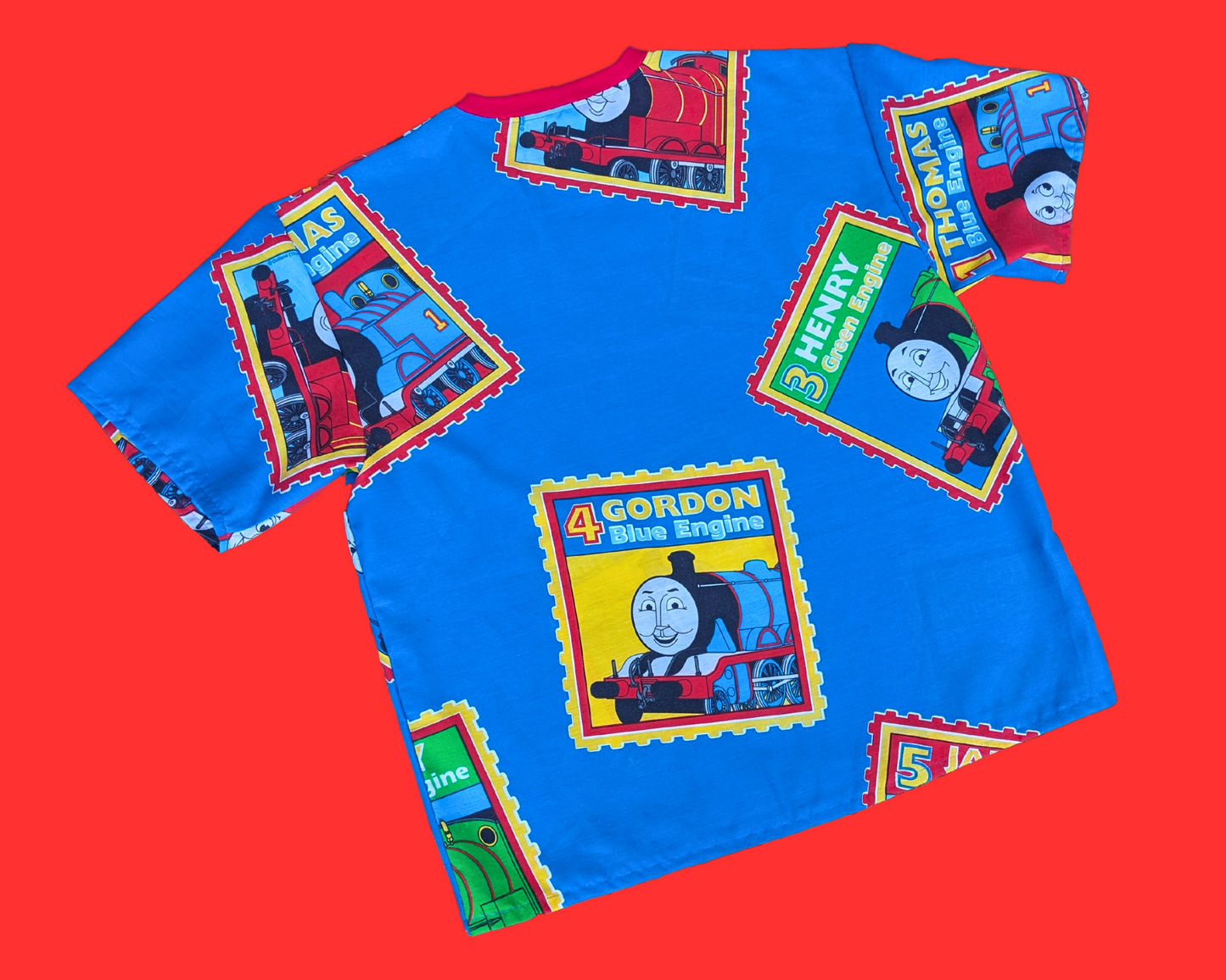 Handmade, Upcycled Thomas The Blue Engine Bedsheet T-Shirt Oversized XL